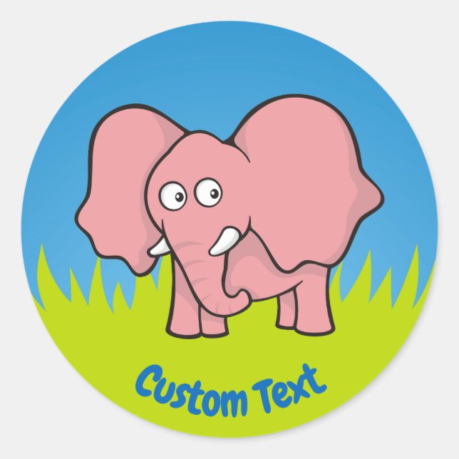 Pink elephant cartoon classic round sticker (Front)