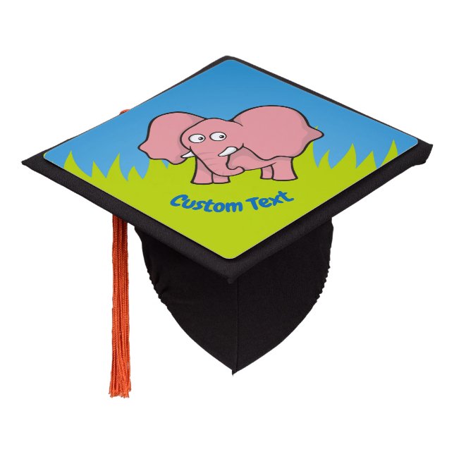 Pink elephant cartoon graduation cap topper (Angled)