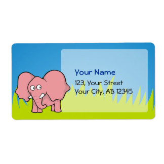Pink elephant cartoon label