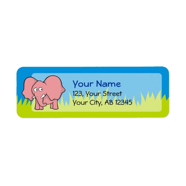 Pink elephant cartoon label (Front)