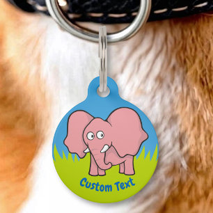 Pink elephant cartoon pet tag