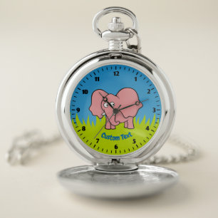 Pink Elephant Cartoon Pocket Watch