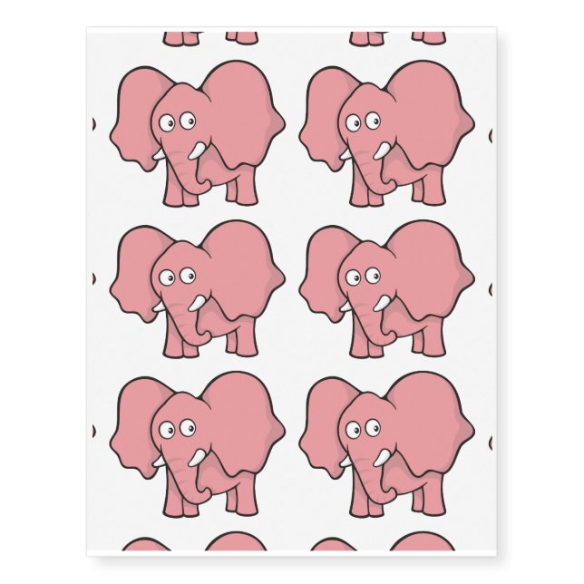 Pink elephant cartoon temporary tattoos (Front)