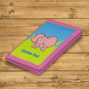 Pink elephant cartoon trifold wallet