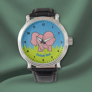 Pink elephant cartoon watch