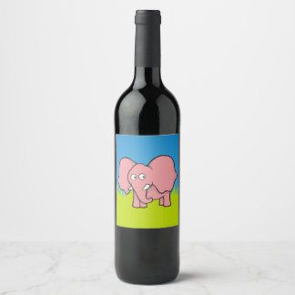 Pink elephant cartoon wine label