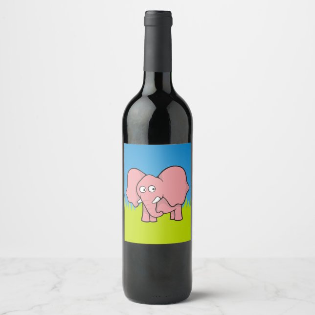 Pink elephant cartoon wine label (Front)