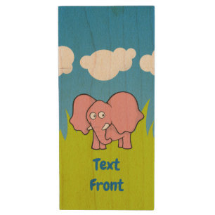 Pink Elephant Cartoon Wood Flash Drive