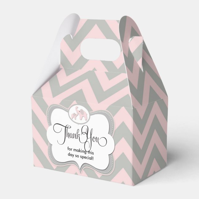 Pink elephant chevron baby favor box (Front Side)