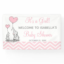 Pink Elephant Chevron Girly Baby Shower Banner