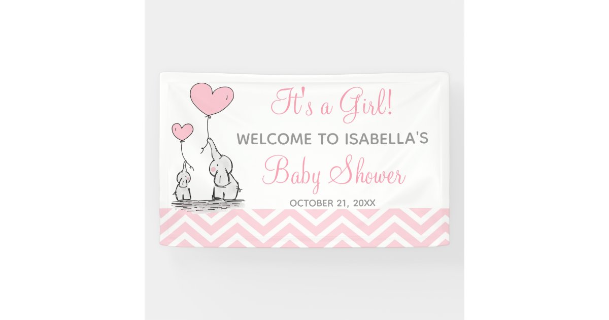 Pink Elephant Chevron Girly Baby Shower Banner Zazzle Com