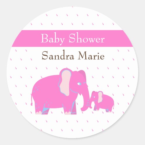 Pink elephant Chic Simple Baby Girl Baby Shower Classic Round Sticker