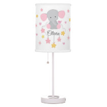 Pink Elephant Cloud Stars Baby Girl Nursery Table Lamp