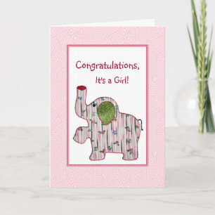 Pink Elephant Congratulations It's A Girl Card