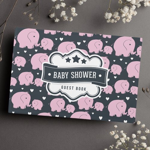 Pink Elephant Cute Girl Baby Shower Guest Book