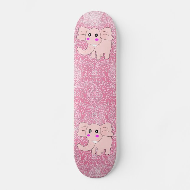 Pink Elephant Damask Skateboard (Front)