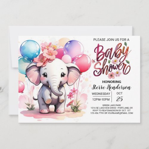 Pink Elephant Delight Baby Shower Invitation