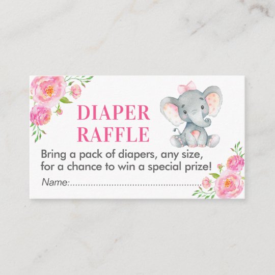 Pink Elephant Diaper Raffle Ticket Girl Shower Enclosure Card | Zazzle.com