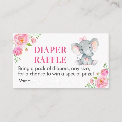 Pink Elephant Diaper Raffle Ticket Girl Shower Enclosure Card