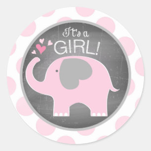 Pink Elephant Dot Girl Baby Shower Classic Round Sticker