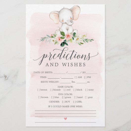 Pink Elephant Double Sided Baby Shower Games (Front)