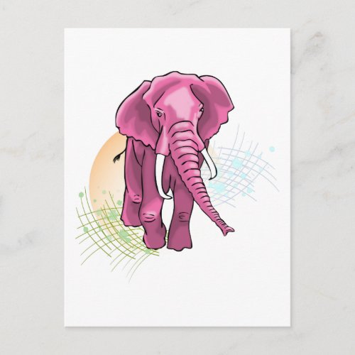 Pink Elephant draw _ Sunset vector Postcard