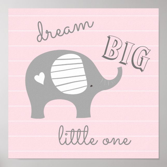 Pink Elephant Dream Big Little One Nursery Decor (Front)