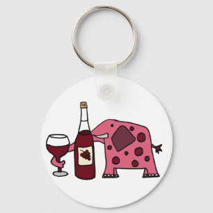 Pink Elephant Drinking Wine Keychain
