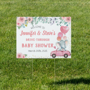 Pink Elephant Drive Through Baby Shower Parade Sign