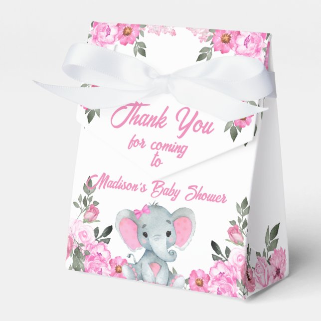 Pink Elephant Favor gift floral Favor Box (Front Side)