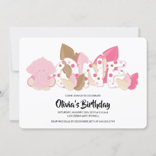 Pink Elephant First Birthday Party Invitation