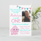 Pink Elephant First Birthday Party Invitation (Standing Front)