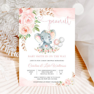 Pink Elephant Floral Baby Shower Invitation