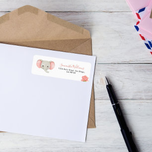 Pink Elephant Floral Baby Shower Return Address La Label