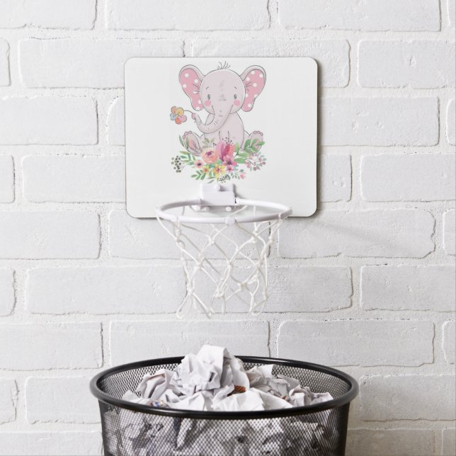 Pink Elephant Floral Basketball Hoop for kids (In Situ)