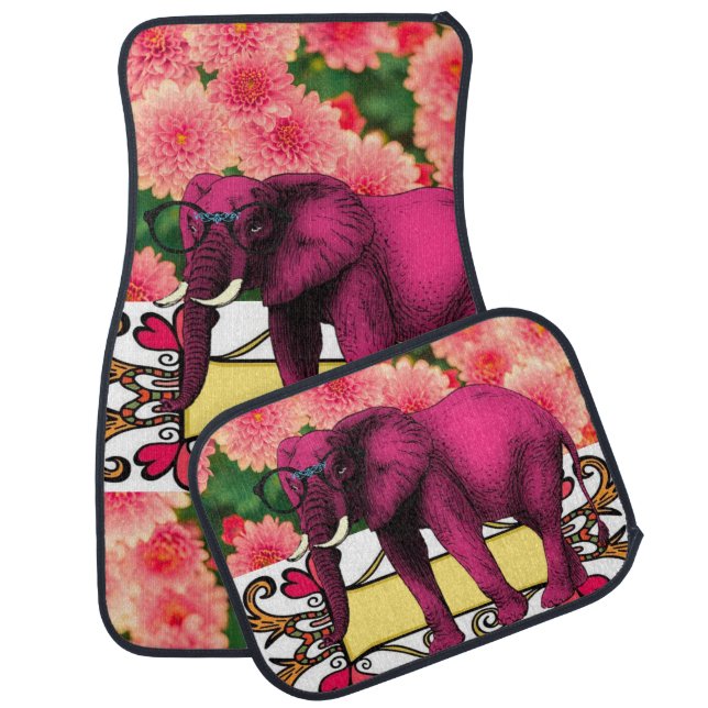 Pink Elephant Floral Floor Car Mats (Set)