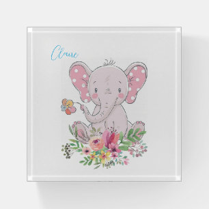 Pink Elephant Floral School Paperweight