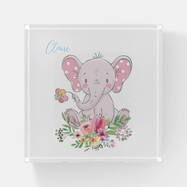 Pink Elephant Floral School Paperweight (Front)