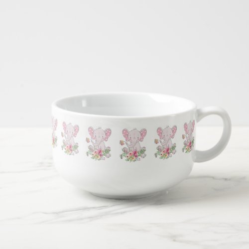 Pink Elephant Floral Soup Mug