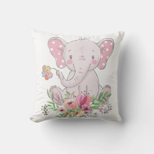 Pink Elephant Floral Throw Pillow