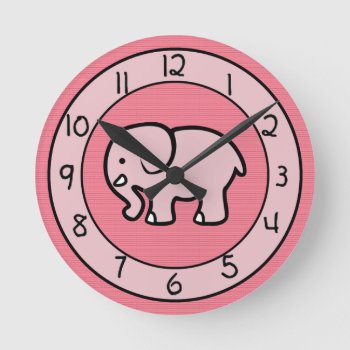 Pink Elephant For Girls Bedroom Round Clock by ClockCorner at Zazzle