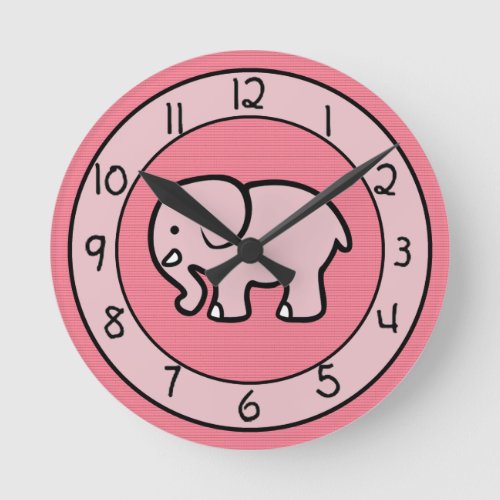 Pink Elephant for Girls Bedroom Round Clock