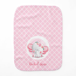 Pink Elephant Girl Baby Burp Cloth