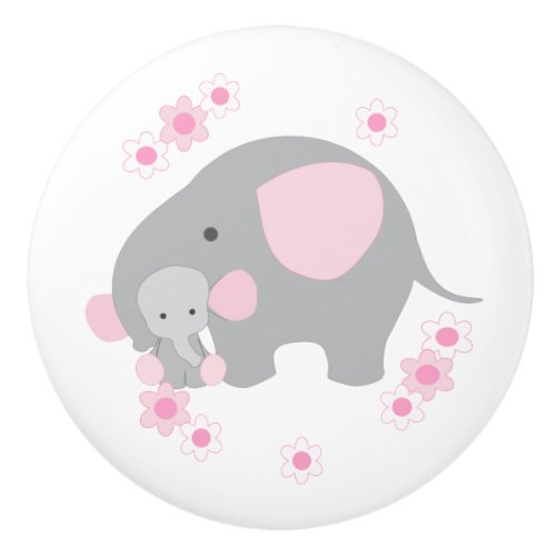 Pink Elephant Girl Baby Nursery Floral Dresser Ceramic Knob