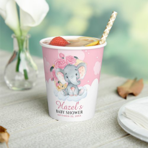 Pink Elephant Girl Baby Shower Birthday Paper Cups
