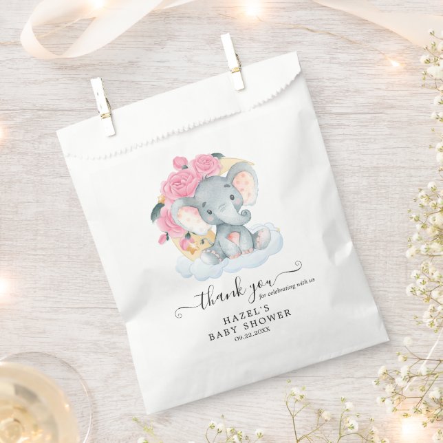 Pink Elephant Girl Baby Shower Favor Bags (Clipped)