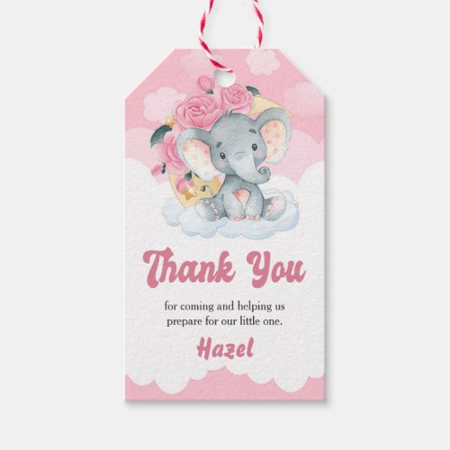 Pink Elephant Girl Baby Shower Favor Gift Tag