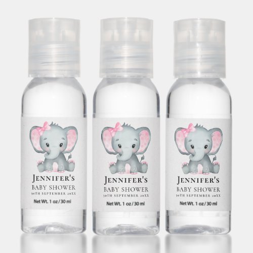 Pink Elephant Girl Baby Shower Favor Hand Sanitizer