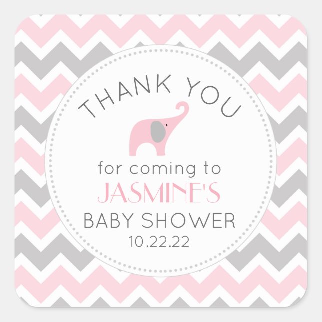 Pink Elephant girl baby shower favor Square Sticker (Front)
