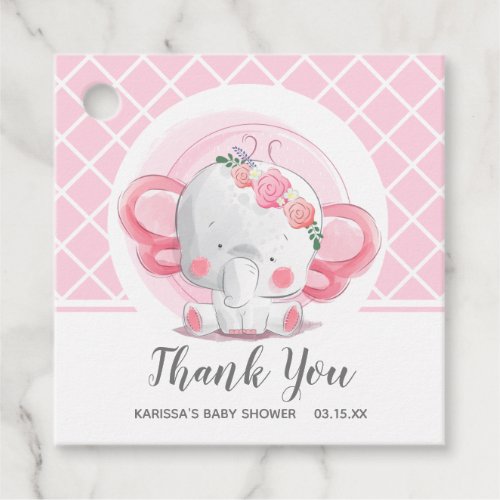 Pink Elephant Girl Baby Shower Favor Tags